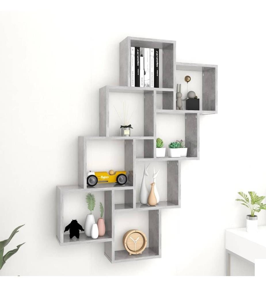 Étagère murale cube Gris béton 90x15x119 cm Bois dingénierie