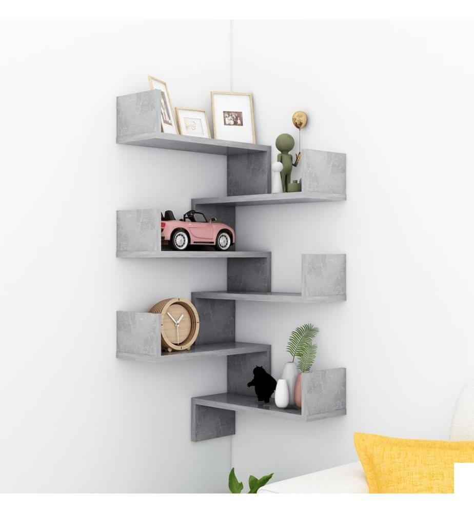 Étagères murales d'angle 2 pcs Gris béton Bois dingénierie