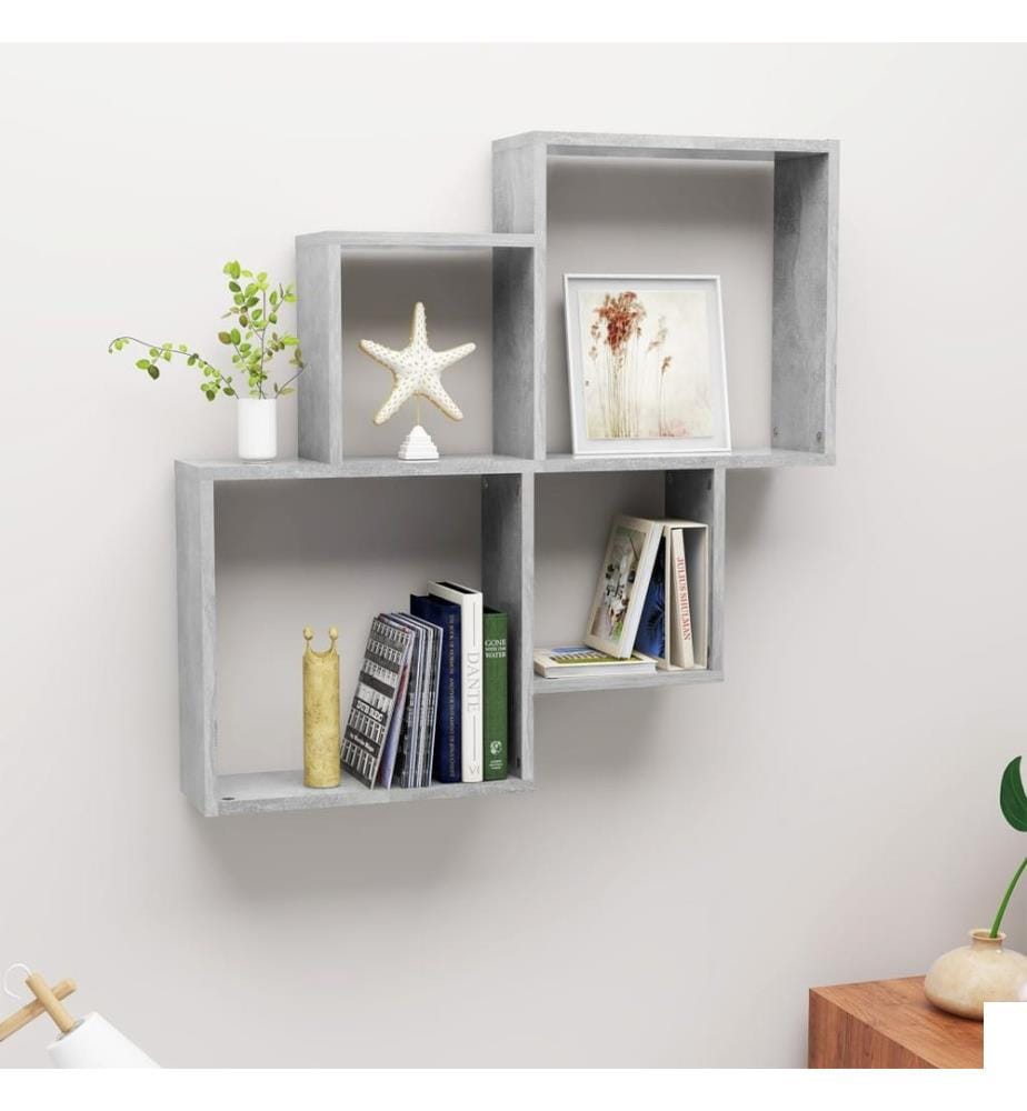 Étagère murale cube Gris béton 80x15x78,5 cm Bois dingénierie