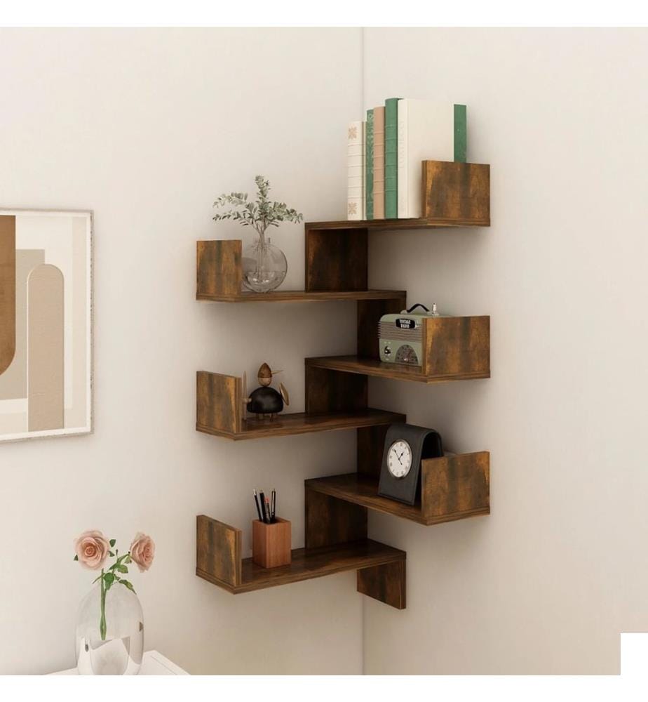 Étagères d'angle murales 2 pcs Chêne fumé 40x40x50 cm Bois