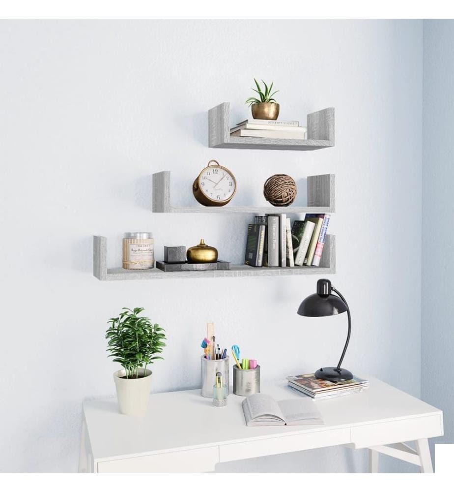 Étagères murales d'affichage 3pcs Sonoma gris Bois d'ingénierie