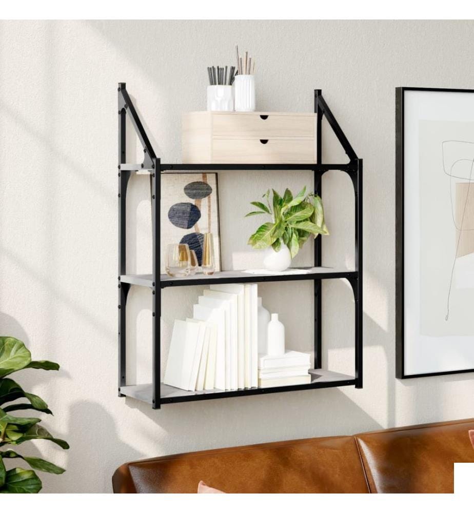 Étagère murale 3 niveaux sonoma gris 60x21x78,5 cm