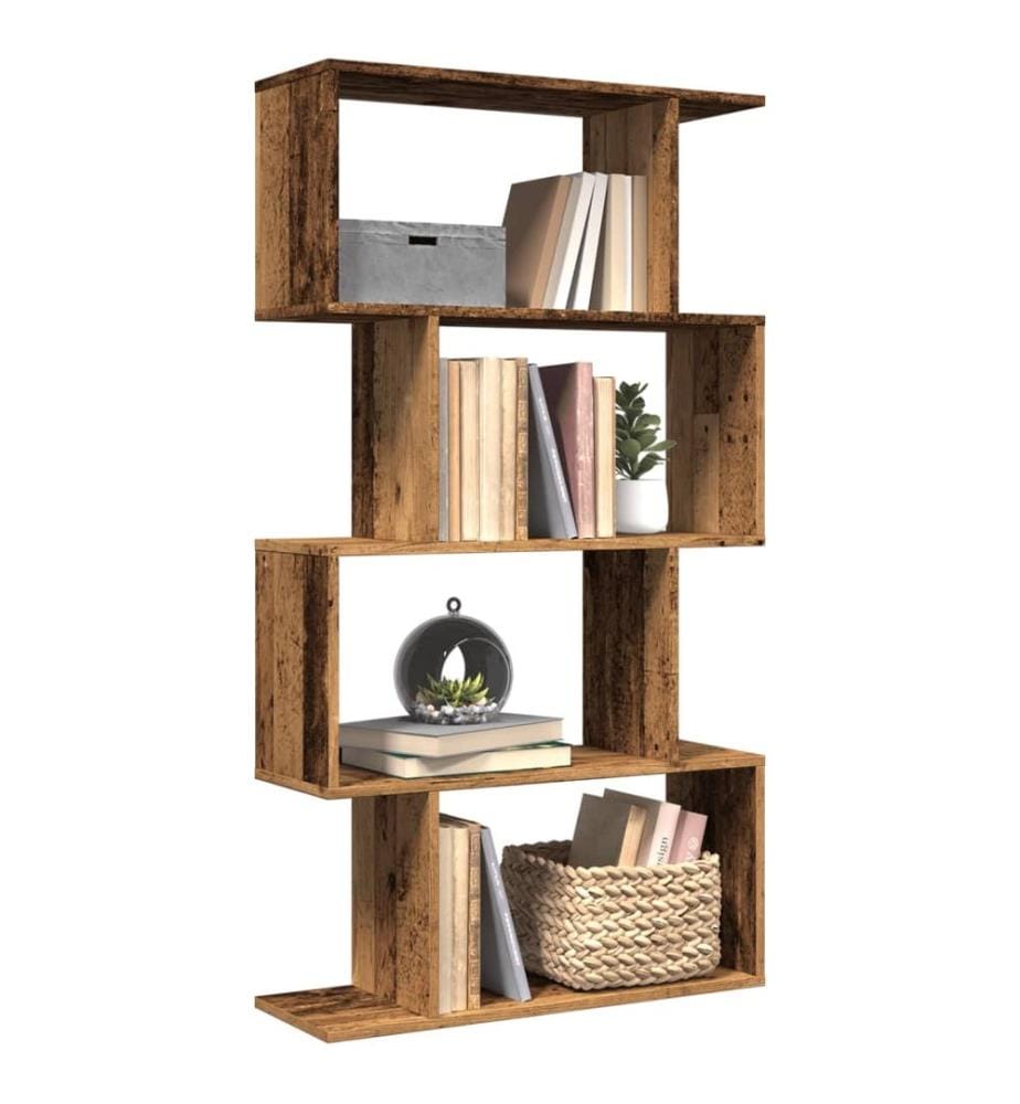 Étagère séparatrice de pièce à 4 niveaux vieux bois 70x24x129cm
