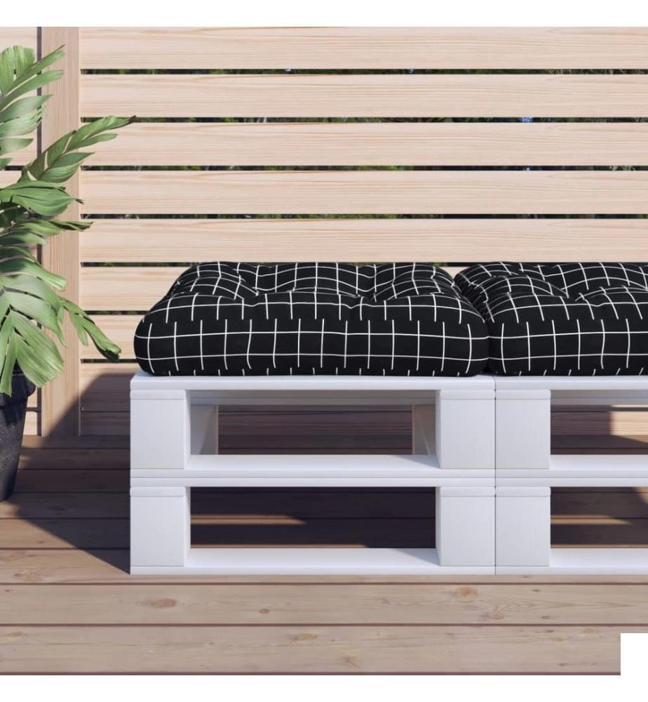 Coussin de palette motif à carreaux noir 50x50x12 cm tissu
