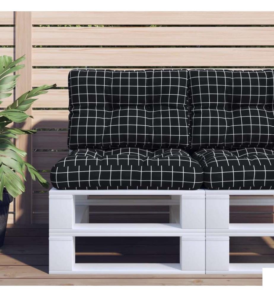 Coussin de palette motif à carreaux noir 60x40x12 cm tissu