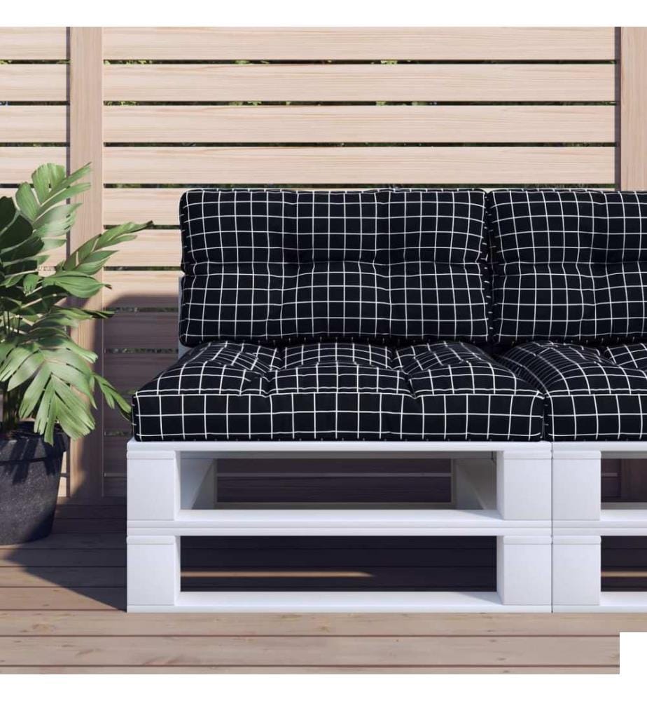Coussin de palette motif à carreaux noir 80x40x12 cm tissu