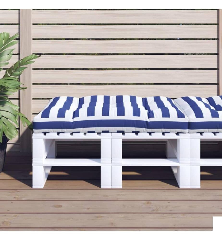Coussin de palette rayures bleues et blanches 120x80x12cm tissu