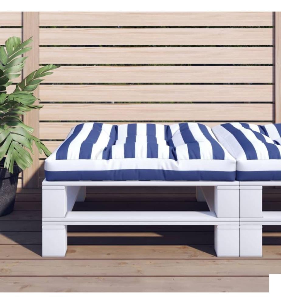 Coussin de palette rayures bleues et blanches 70x70x12 cm tissu