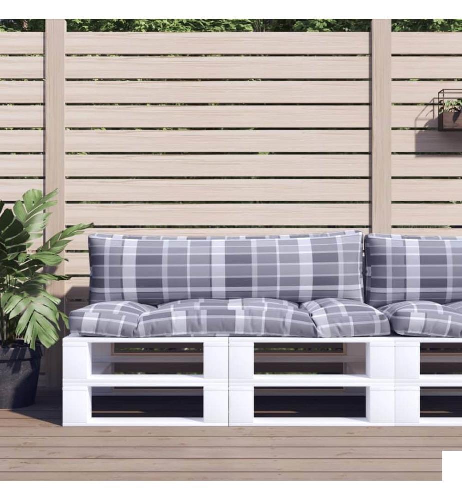 Coussins de palette 2 pcs carreaux gris tissu