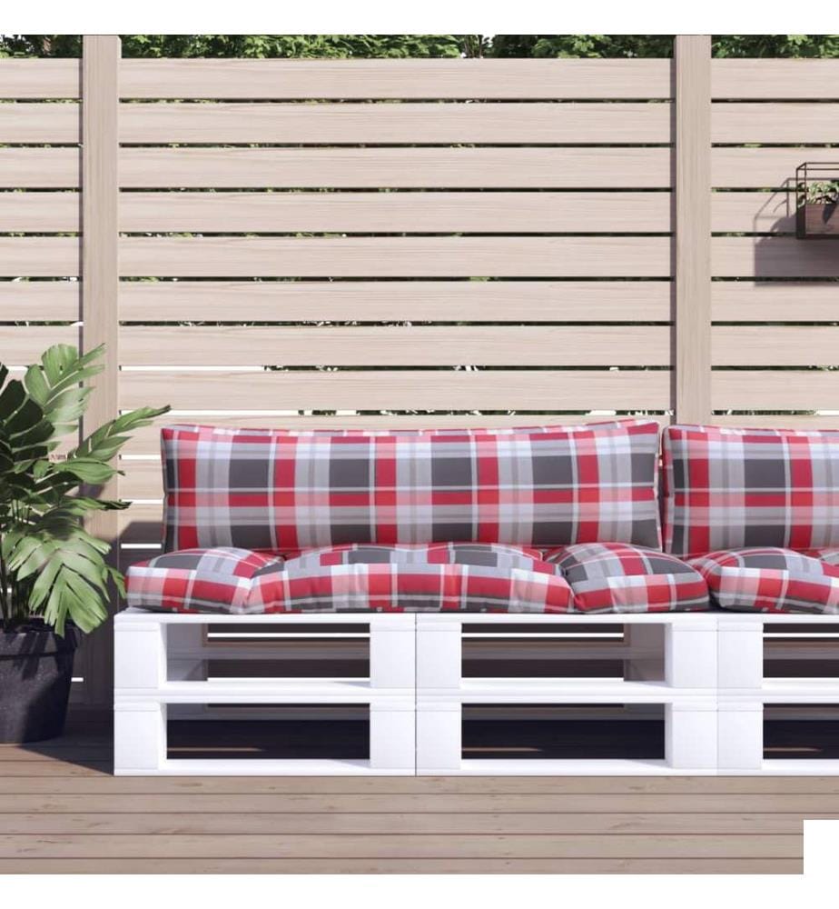 Coussins de palette 2 pcs carreaux rouges tissu