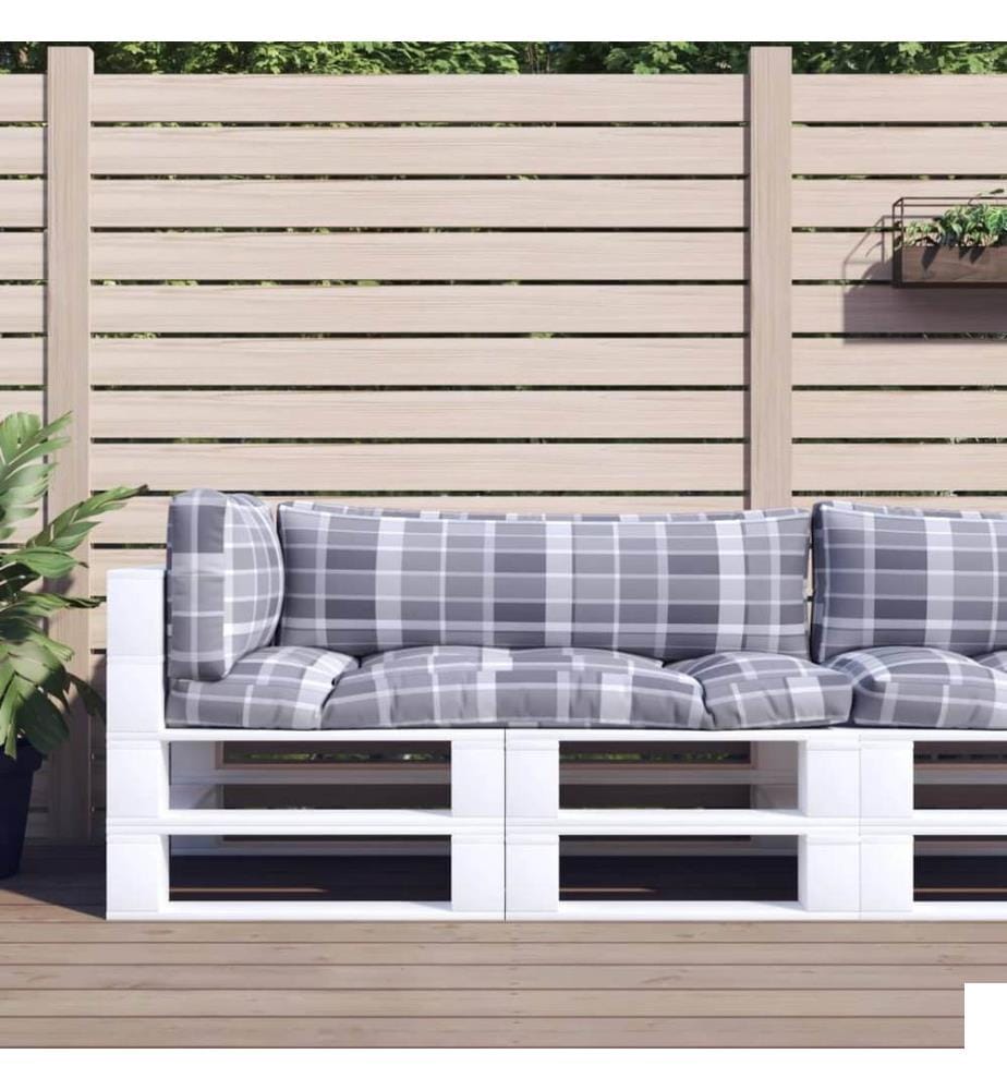 Coussins de palette 3 pcs carreaux gris tissu