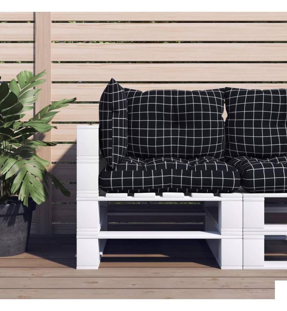 Coussins de palette 3 pcs motif à carreaux noir tissu Oxford