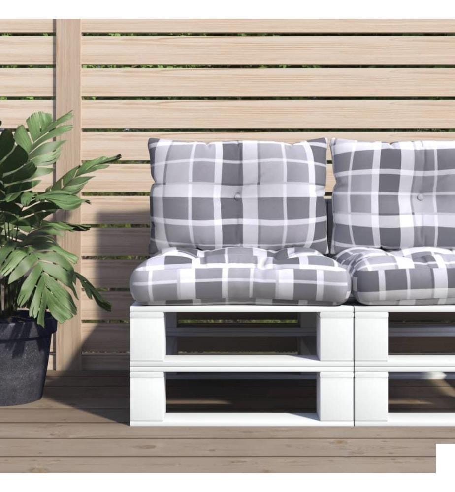 Coussins de palette lot de 2 motif à carreaux gris tissu