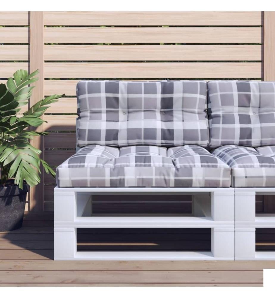 Coussins de palette lot de 2 motif à carreaux gris tissu