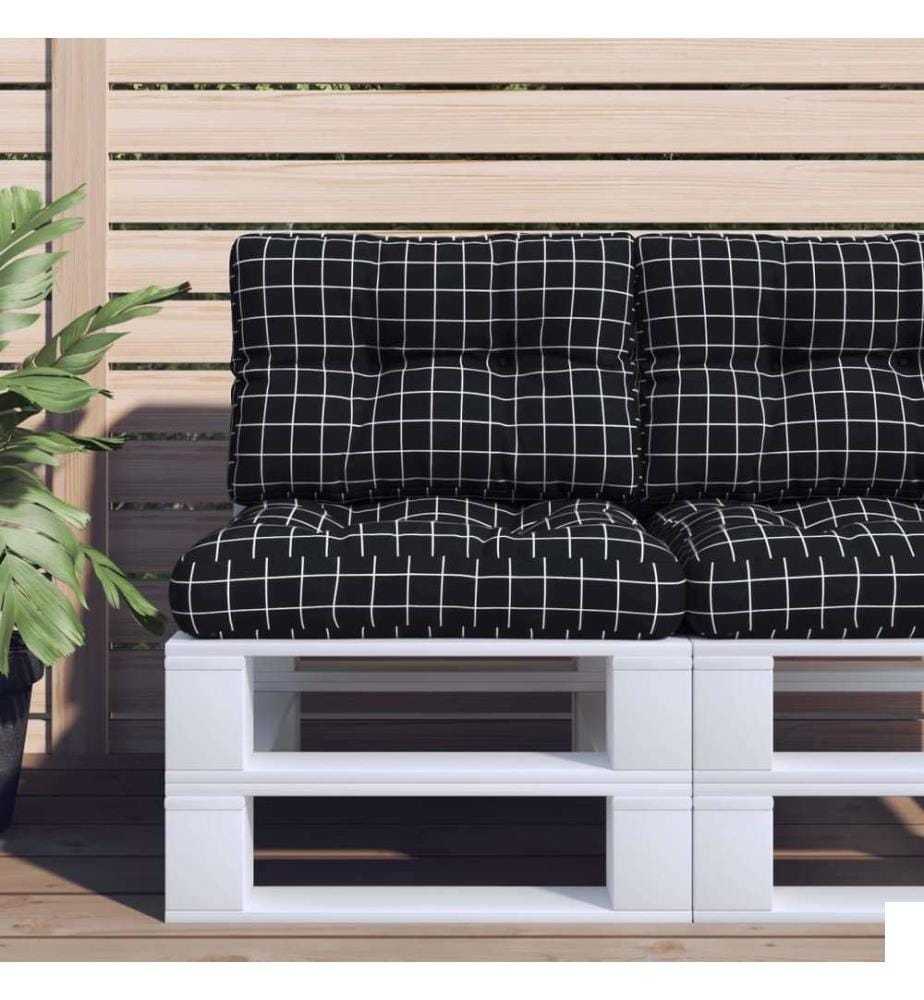 Coussins de palette lot de 2 motif à carreaux noir tissu