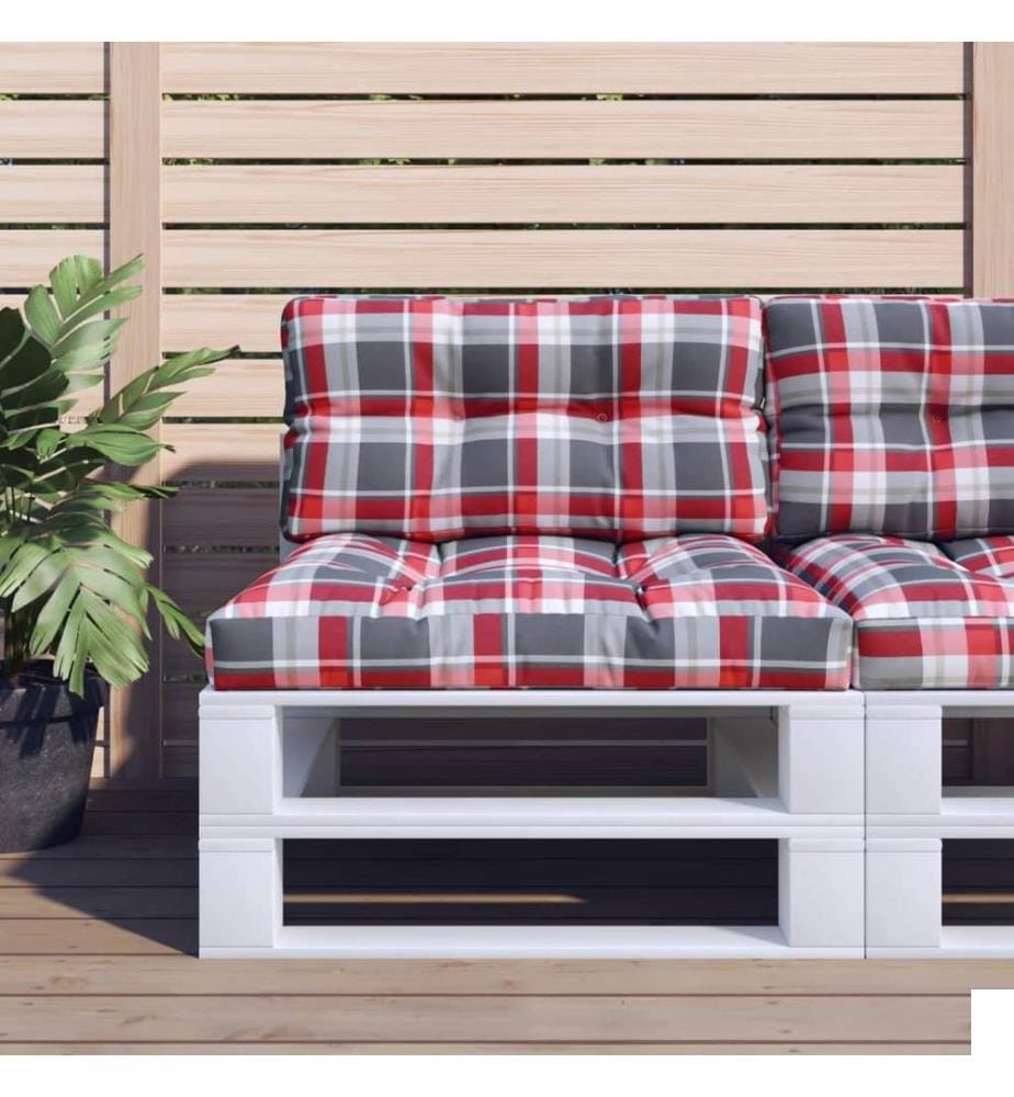 Coussins de palette lot de 2 motif à carreaux rouge tissu
