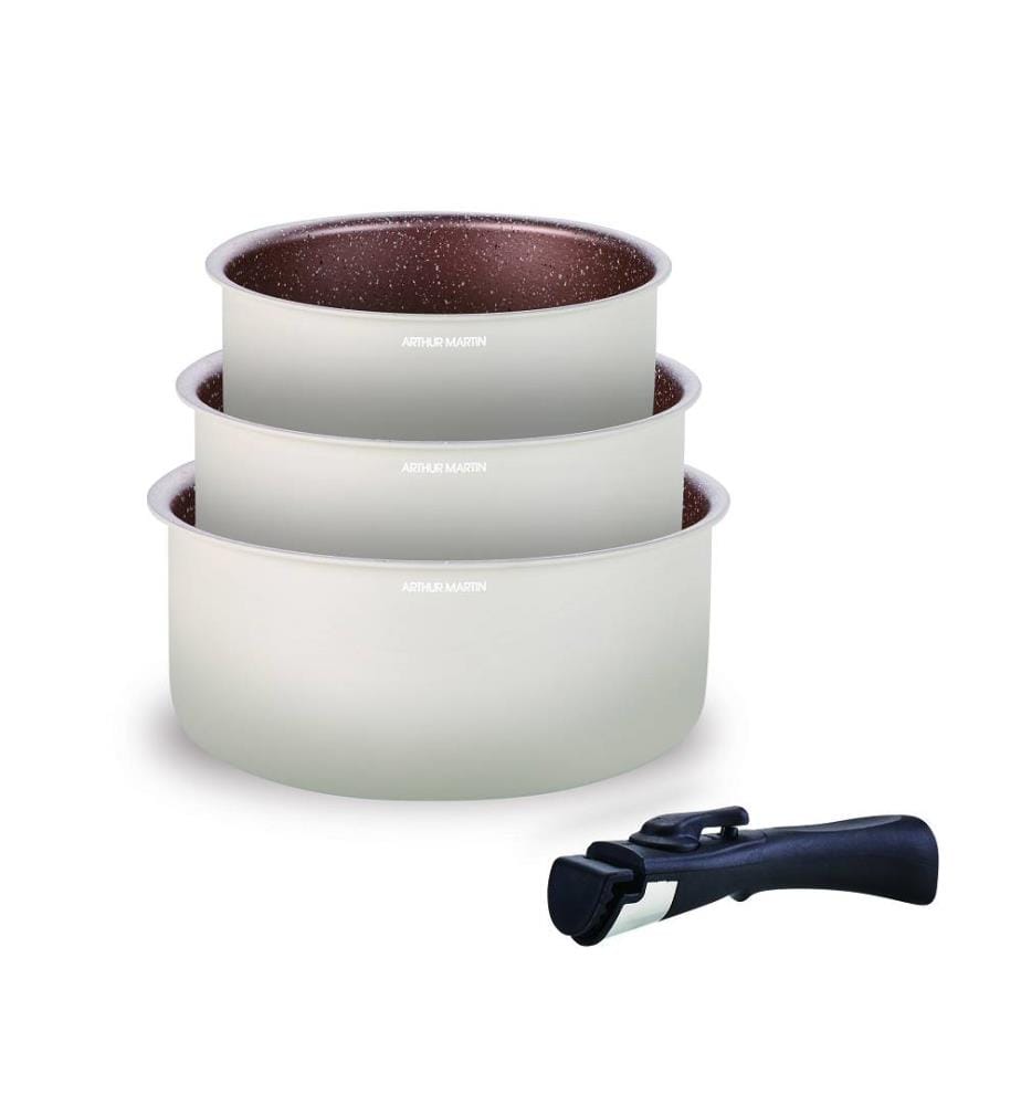 Lot de 3 Casseroles 16-18-20 cm + Poignée Amovible