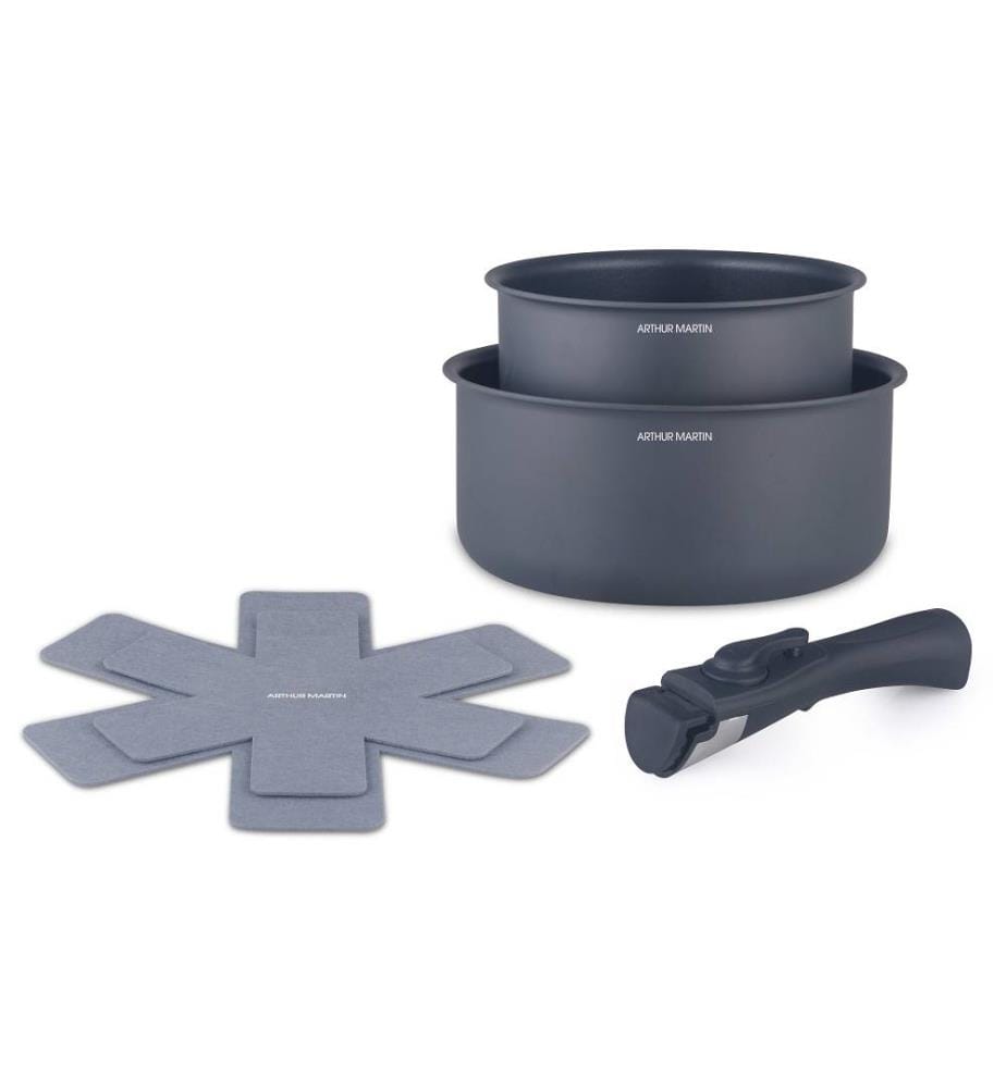 Lot de 2 Casseroles Antiadhésives + Poignée Amovible - Noir