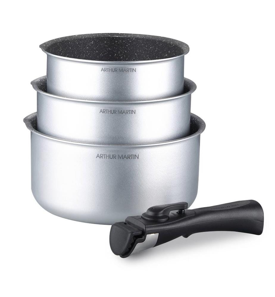 Lot de 3 Casseroles 16-18-20 cm + Poignée Amovible