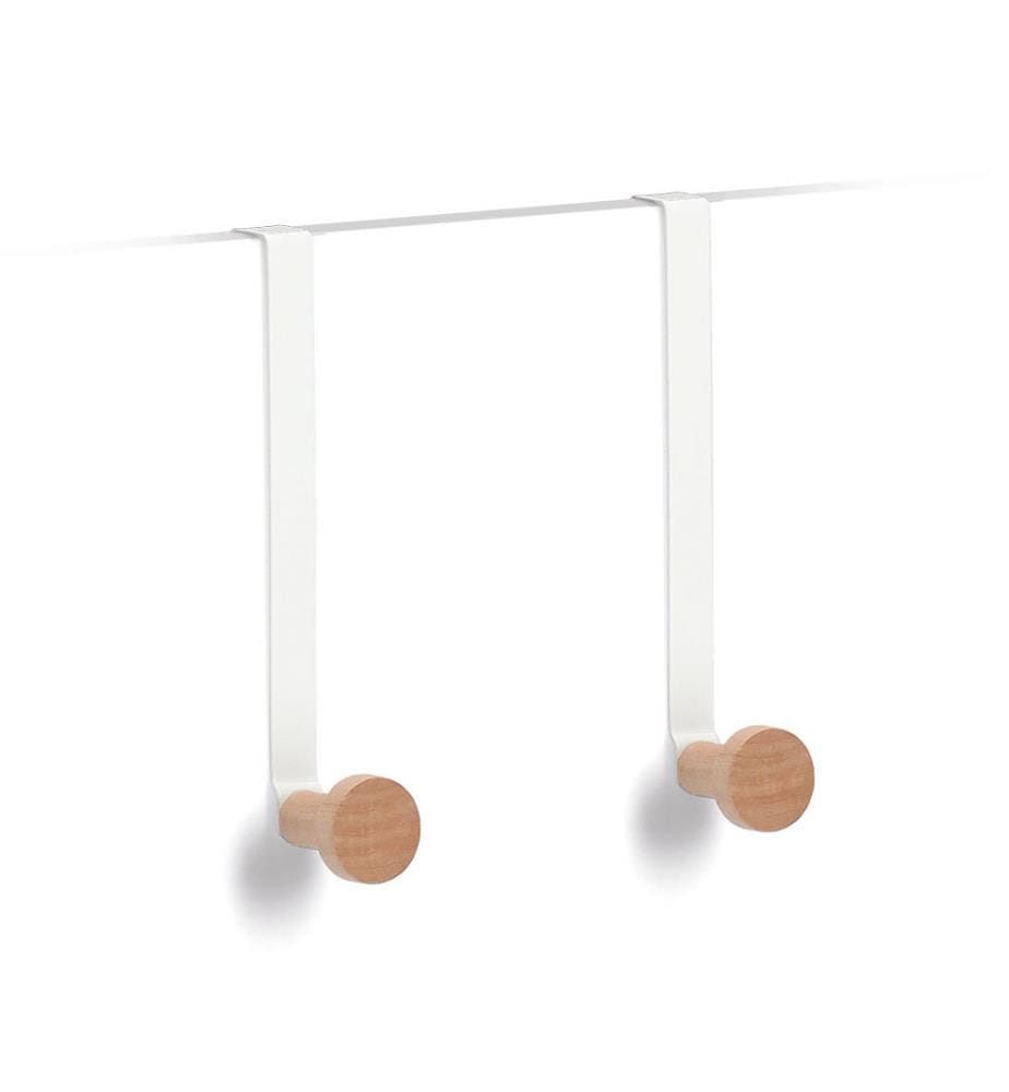 Set d'accroche-portes, 2 pièces, métal/bois - Blanc