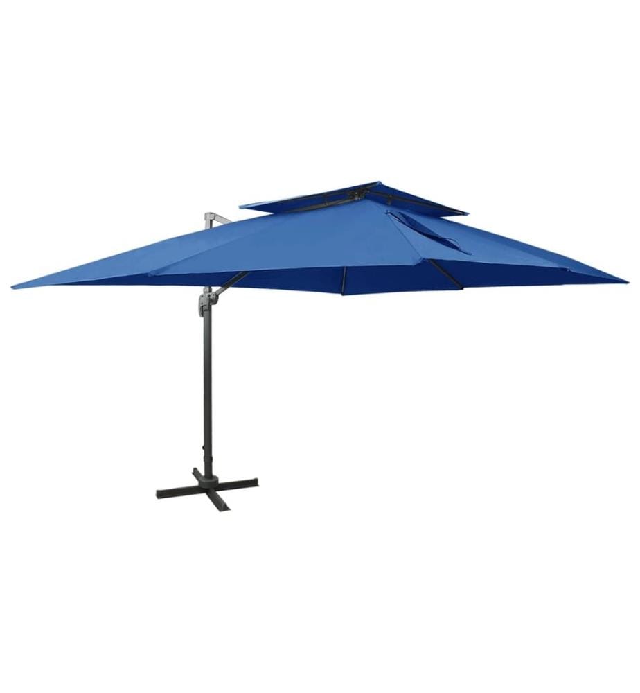 Parasol de jardin en porte-à-faux avec double toit bleu azuré
