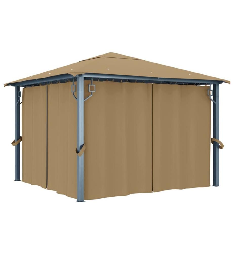 Tonnelle avec rideau 300x300 cm Taupe Aluminium