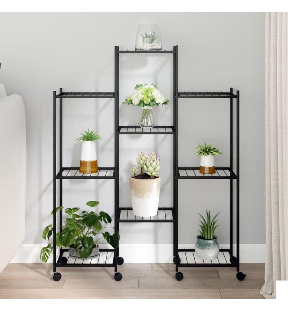 Jardinière avec roues 83x25x103,5 cm Noir Fer