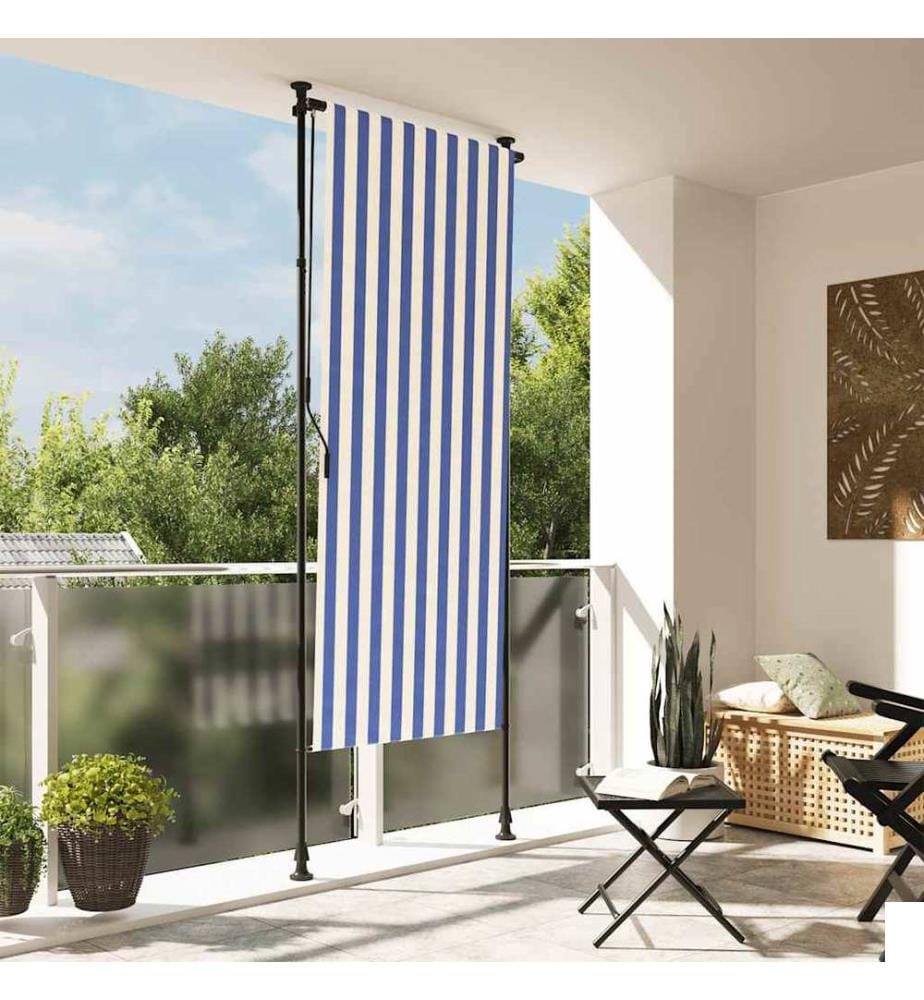 Store roulant d'extérieur bleu et blanc 100x270 cm tissu acier