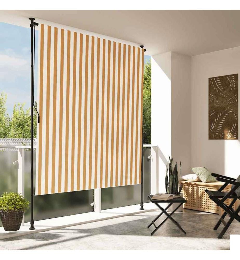 Store roulant d'extérieur orange et blanc 200x270cm tissu acier