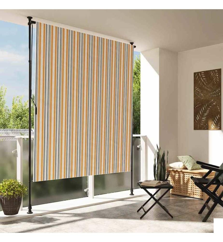 Store roulant d'extérieur jaune et blanc 200x270 cm tissu acier