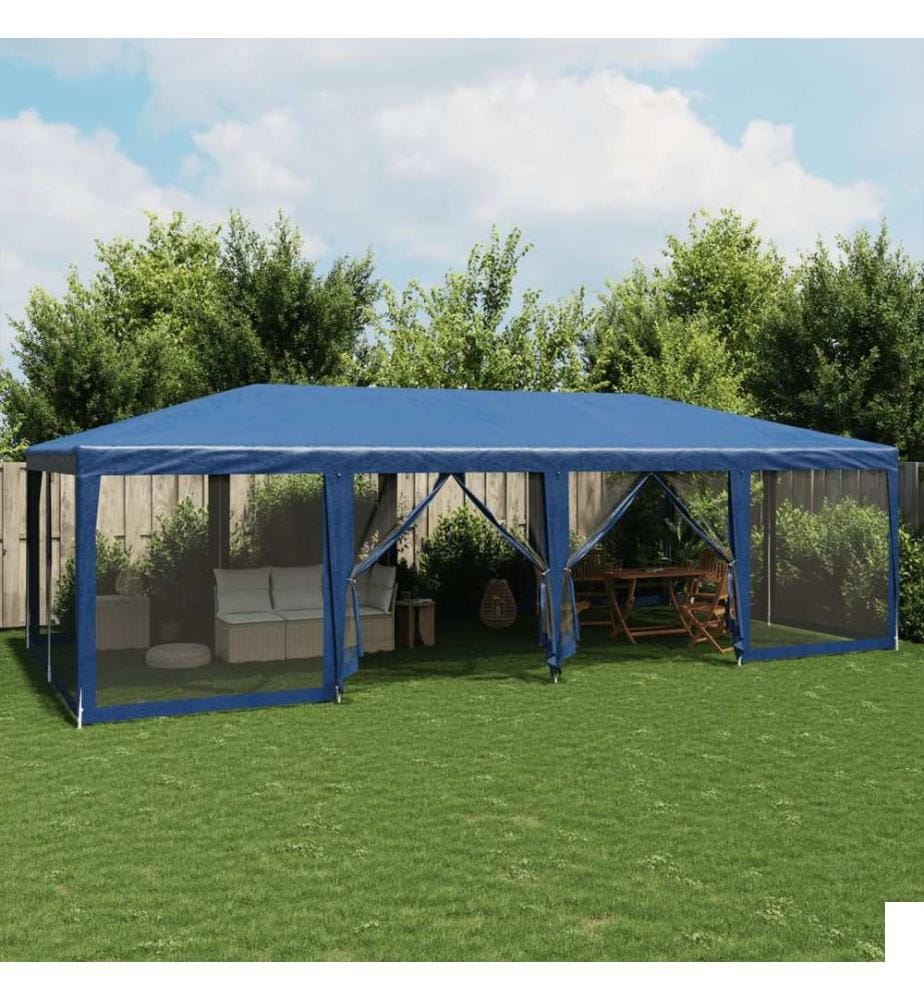 Tente de fête avec 12 parois latérales en maille bleu 8x4m PEHD