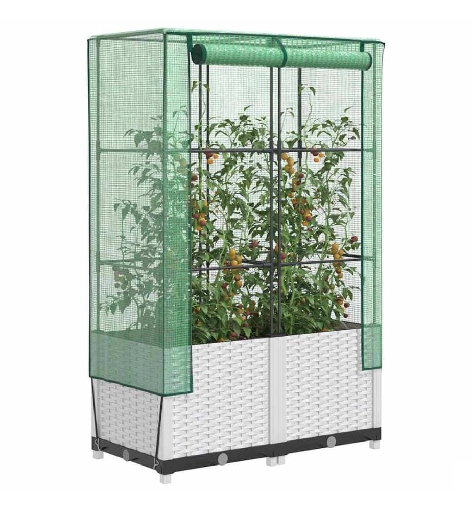 Jardinière surélevée avec housse aspect rotin 80x40x138 cm
