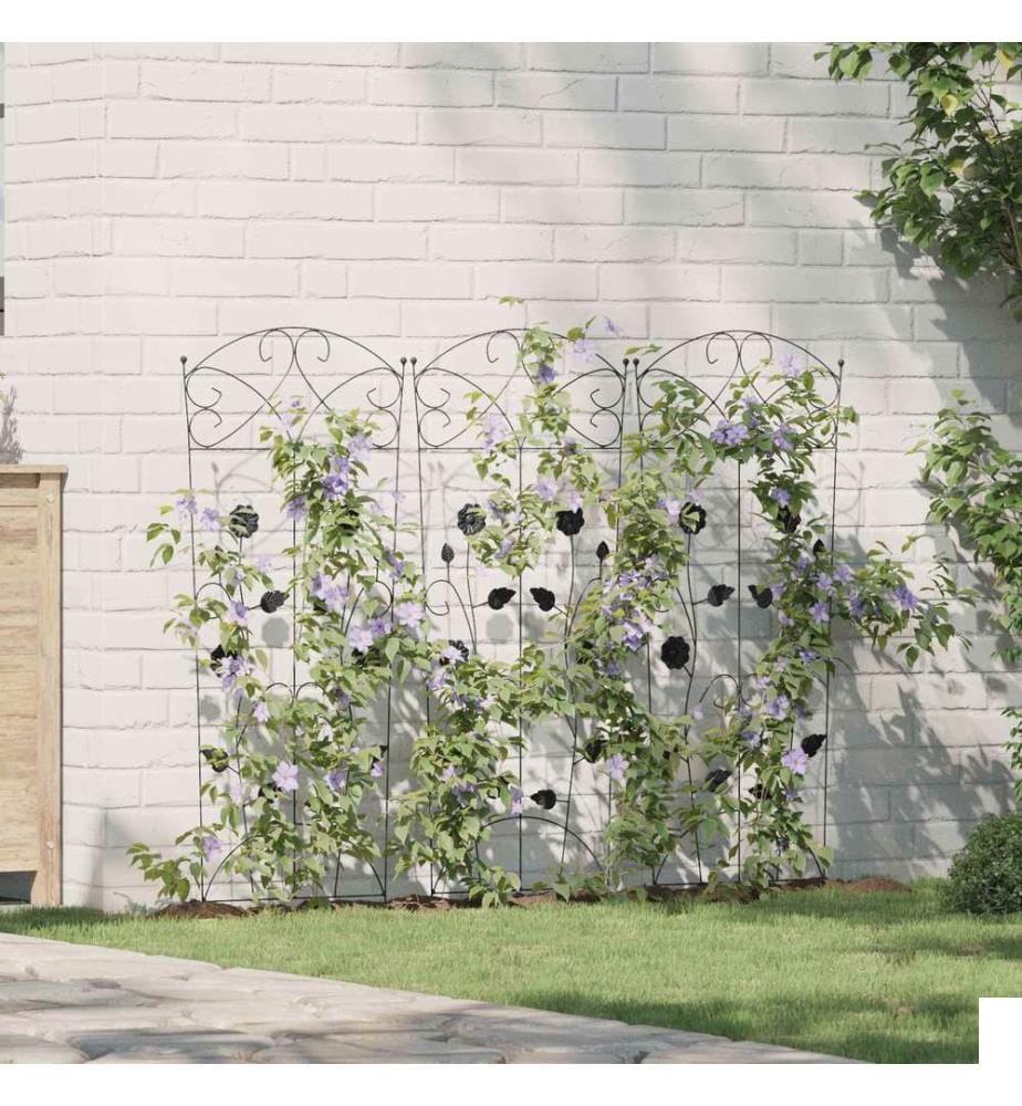 Clôture de jardin 3 pcs Noir 110,5 x 42,5 cm Acier
