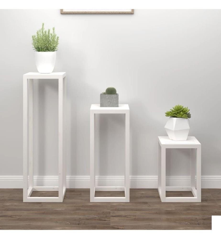 Ensemble de supports pour plantes 3pcs Blanc Bois de pin massif