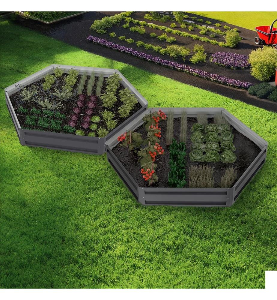 Lot de 2 Carrés de potager hexagonaux en métal 120cm - Gris anthracite