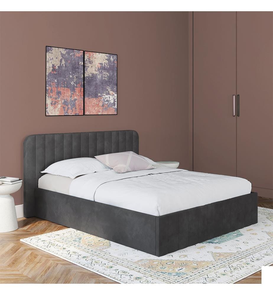 Lit Coffre Valentina avec sommier et tête de lit 140x190cm - Gris et Bois