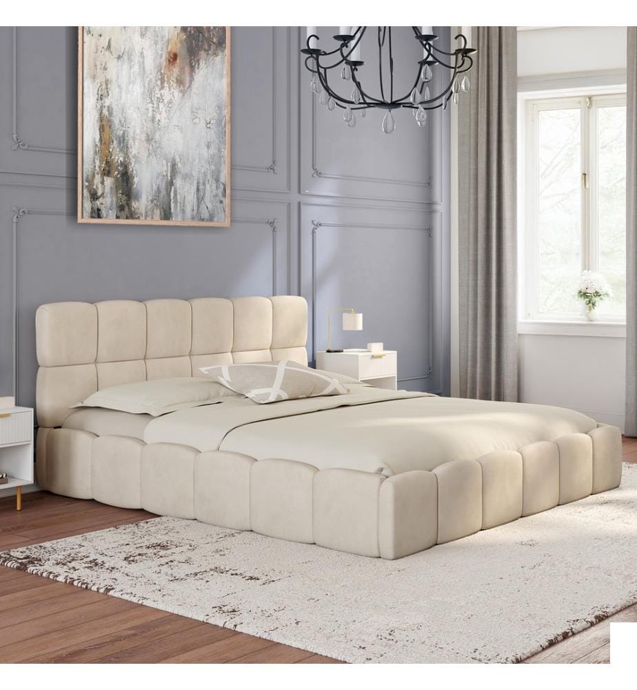 Lit coffre Bubble avec sommier et tête de lit 160x200m - Beige