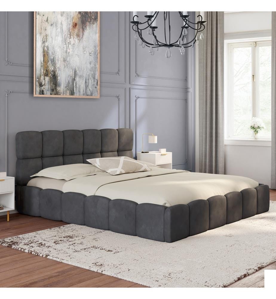 Lit coffre Bubble avec sommier et tête de lit 160x200cm - Gris