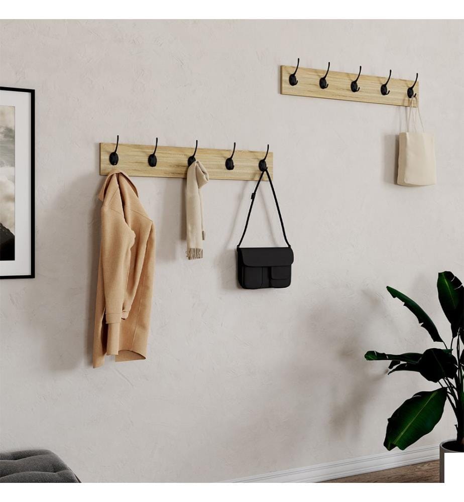 Lot de 2 Porte-manteaux muraux Memphis - Bois et Noir