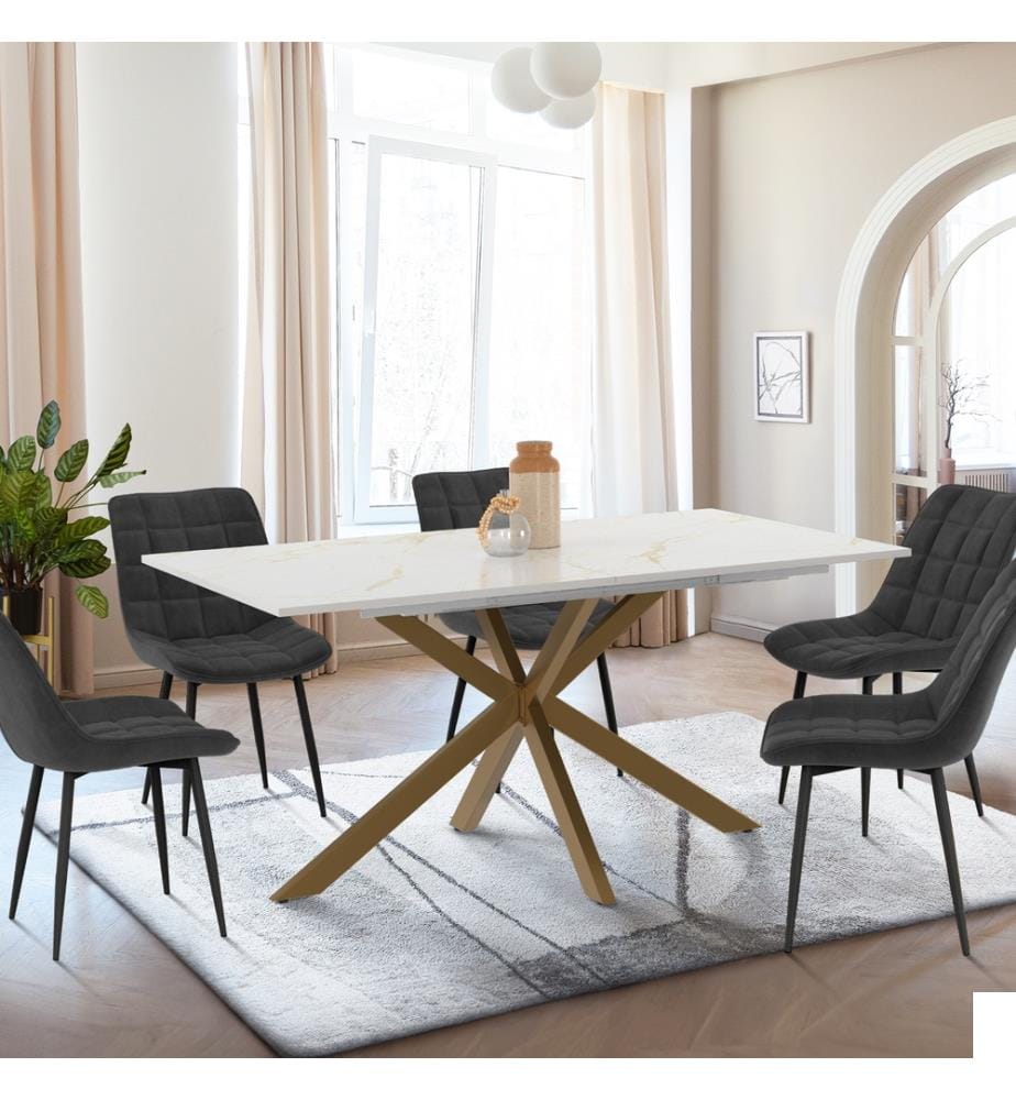 Table Repas Extensible Glam 160-200cm - Brun et Blanc