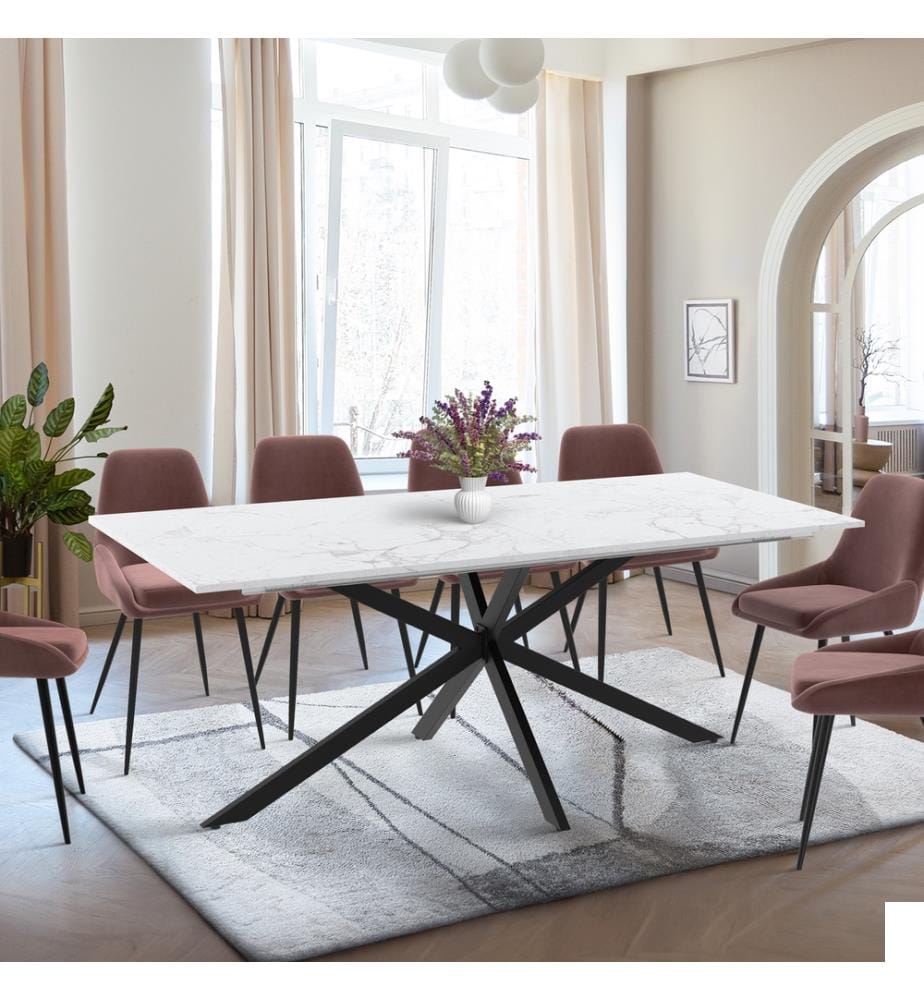 Table Repas Extensible Glam 200-240cm - Blanc et Noir