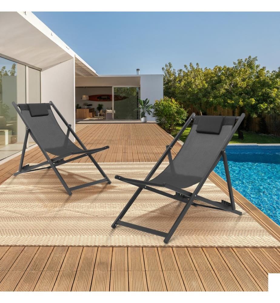 Lot de 2 Chiliennes en métal et toile - Anthracite