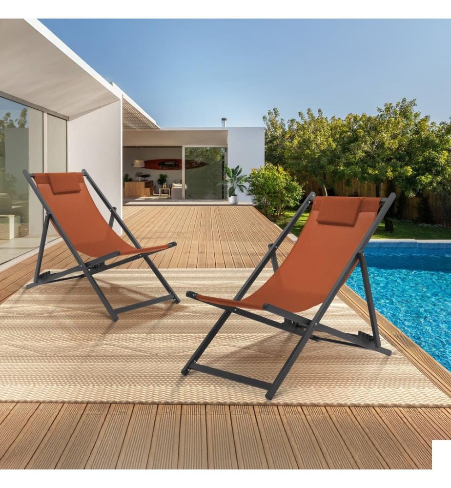 Lot de 2 Chiliennes en métal et toile - Terracotta