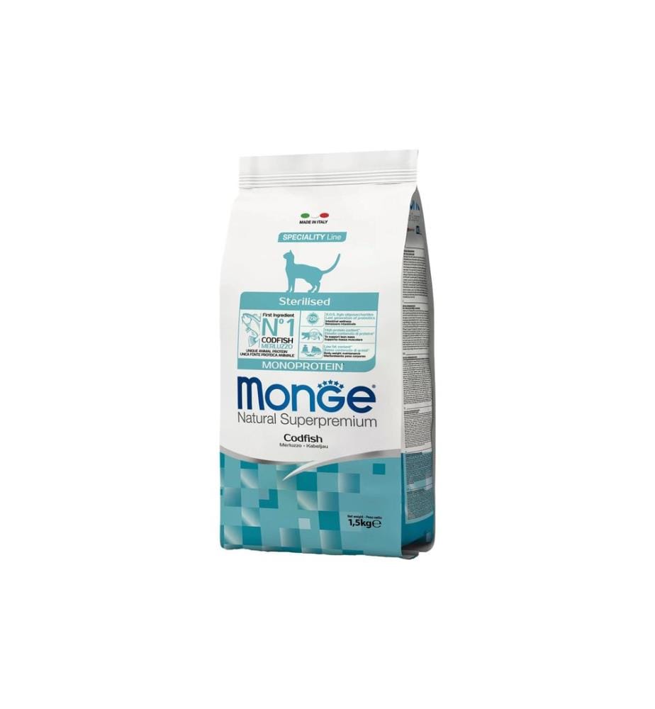 MONGE - Alimentation sèche Chat Monoprotéine Stérilisé Morue 1.5 kg