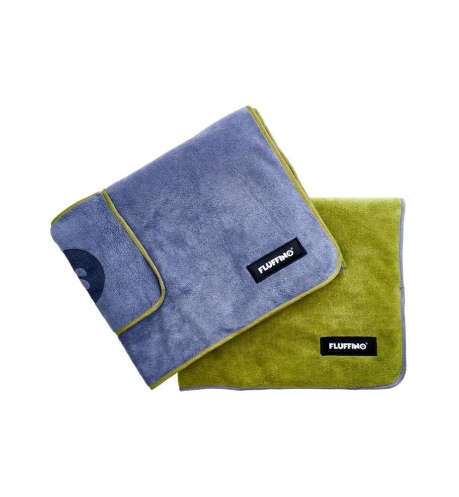 Fluffino - Set de serviettes pour chiens, Vert / Bleu, L