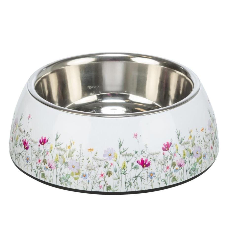 Trixie Ecuelle en acier inoxydable, motif fleurs 0.45 l/ø 18 cm, blanc/coloré