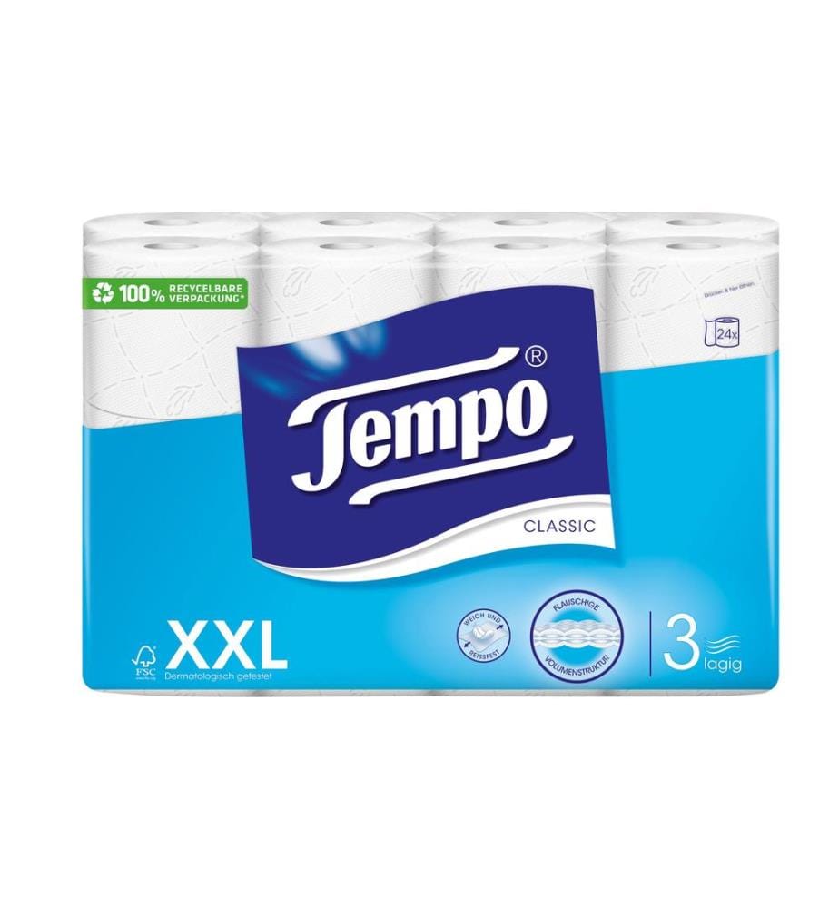 TEMPO - Papier toilette Classic 24 rouleaux, 3 plis, Blanc