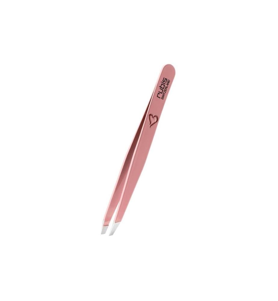 Rubis - Pince à épiler oblique, inox, rose avec cur