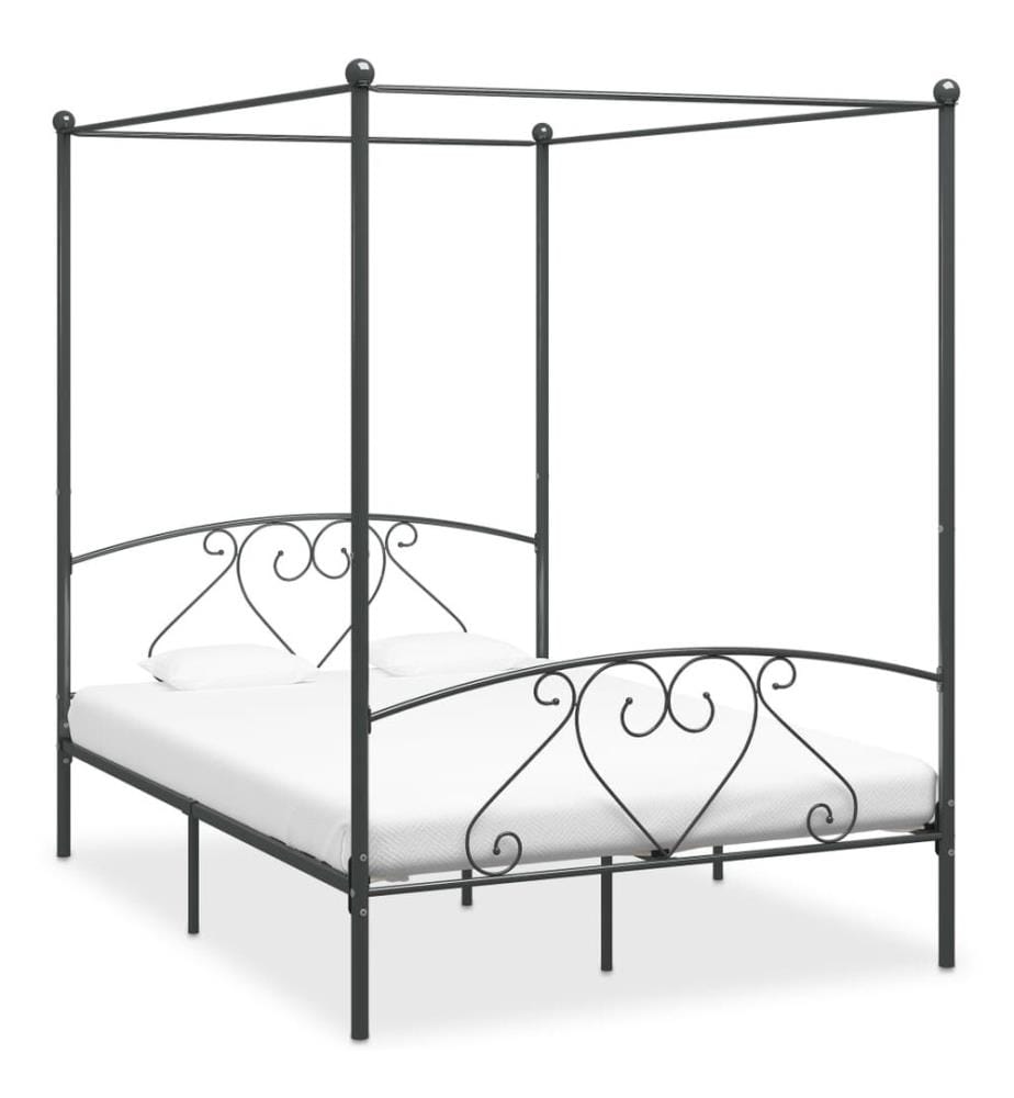 Cadre de lit à baldaquin sans matelas gris métal 160x200 cm