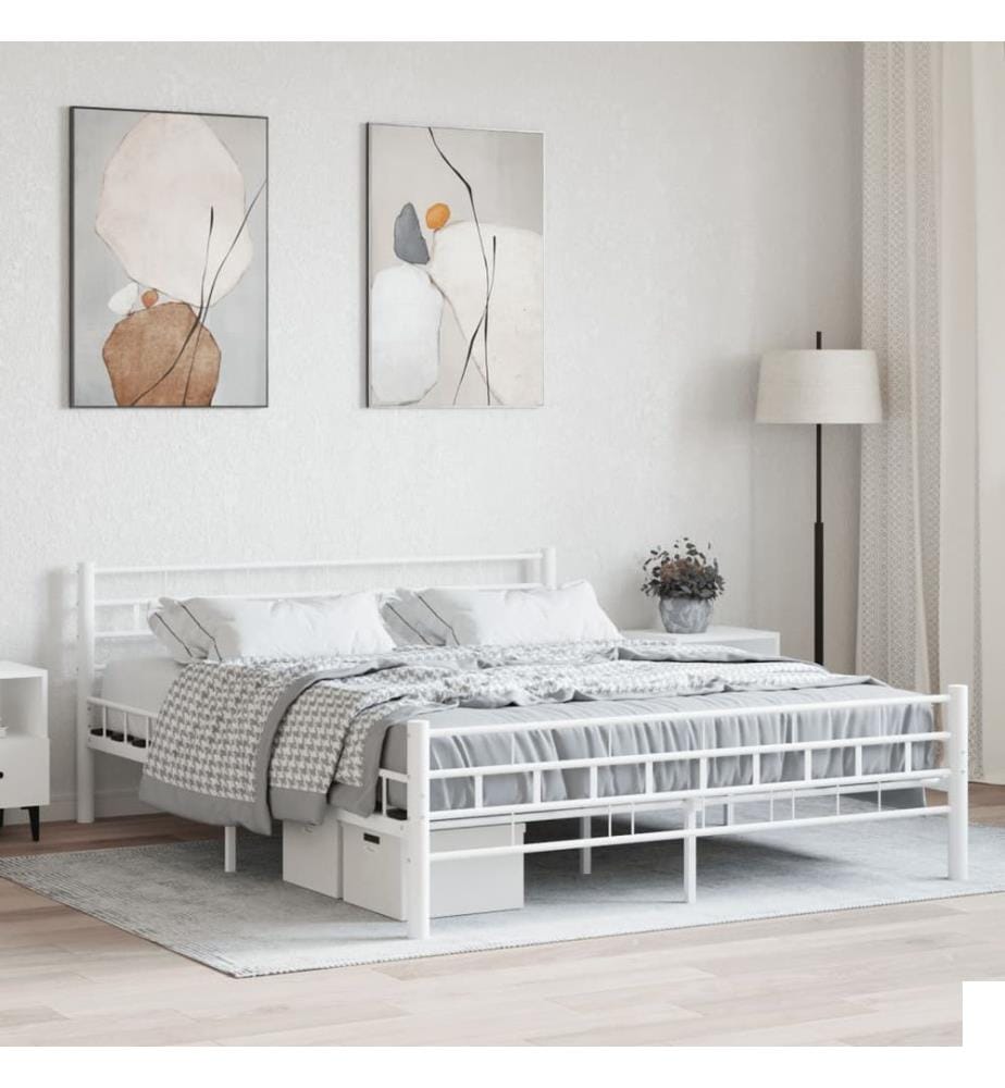 Cadre de lit et tête de lit sans matelas blanc 160x200 cm métal